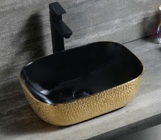 Раковина CeramaLux  D1333H022 черно-золотая 46 см